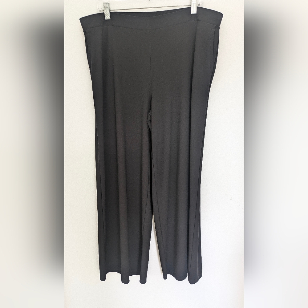 Susan Graver Polyester Blend Every Day Wide Leg Pull On Pant Sz L Black